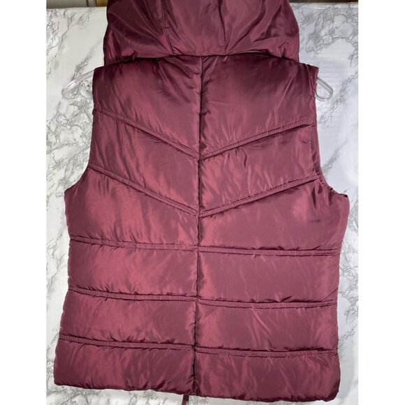 Aeropostale Puffer Vest With Hood & Sherpa Lining In Maroon For Women S - Picture 2 of 9